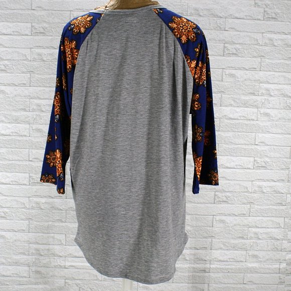 LULAROE Randy Top Floral Mandala Raglan Sleeve Blue Shirt Plus Size 2X - Picture 4 of 11